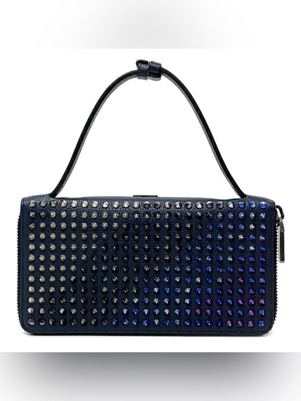 Christian Louboutin Panettone 2WAY Spike Wallet Clutch Navy Leather Red Interior